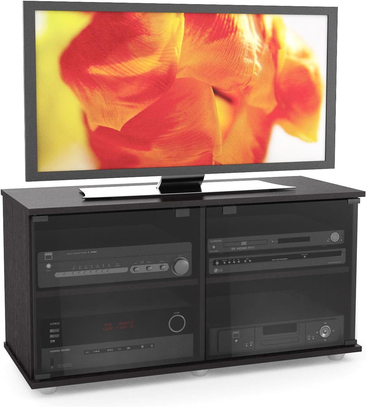 Amazon.com: Sonax Fiji Collection Tv/Component Bench In Ravenwood Black ... in Holland 71&quot; Extra Wide Tv And Component Bench, Ravenwood Black