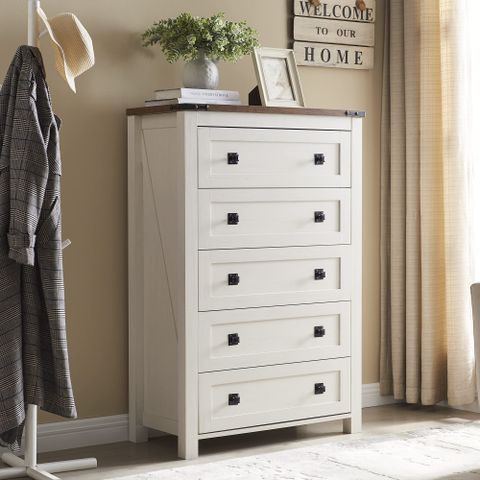 Amazon.com: T4Tream Farmhouse 5 Drawers Dresser Chests For Bedroom ... with The Perfect 5 Drawer Chest W41 x D18 x H56 for Small Living Spaces