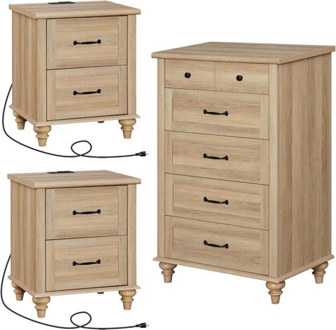 Amazon.com: Wampat 3 Piece Dresser And Nightstand Sets, Farmhouse ... with Maximizing Space and Style The Washington 5 Drawer Dresser Explained