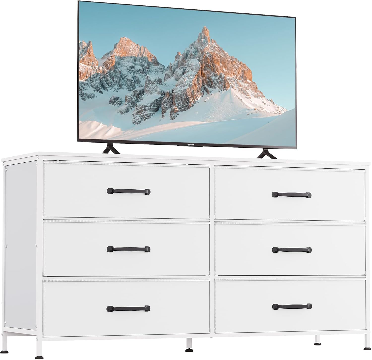 Amazon.com: Wlive Wide Fabric Dresser, 6 Drawer Dresser Tv Stand For 60 ... with Casey 2-Drawer Engineered Wood 60&quot; Tv Stand White