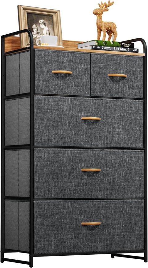 Amazon.com: Yitahome Fabric Dresser With 5 Drawers - Storage Tower With ... in 5 Drawers Wide Dresser Storage Tower Wood Top,Easy Pull Fabric Bins, Gray
