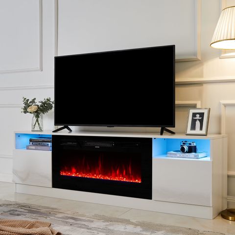 Amerlife Tv Stand With Fireplace, Led Light Entertainment Center With ... pertaining to Bowery Hill 81" Modern Wood Entertainment Fireplace Tv Stand In White/Black