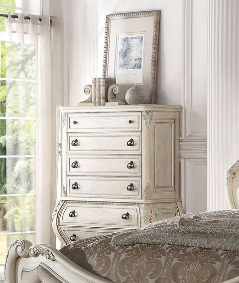 Antique White Ragenardus Chest throughout The Artisanal Craftsmanship Behind Antique White Dressers from ACME Ragenardus