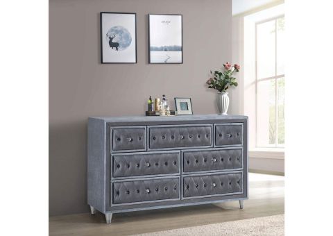 Antonella 7-Drawer Upholstered Dresser Grey in Picket House Furnishings Clovis 7-Drawer Dresser In Grey Cw300Dr