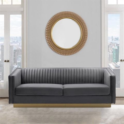 Armen Living Miranda Tufted Modern Velvet Sofa In Dark Gray/Gold ... inside Goldsmith Modern Contemporary Dark Gray/Gold Dresser