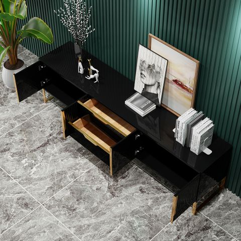 Aro Modern Black Wood Tv Stand With 2 Drawers & 4 Doors Media Console ... regarding Elevate Your Entertainment Space with a Beautiful Black Wood TV Stand