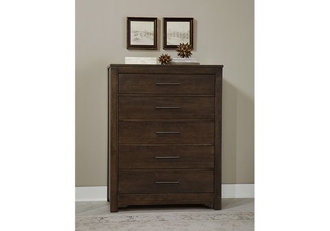Artisan And Post 150-115 Crafted Cherry 5 Drawer Chest Dark Cherry ... inside Maxine Wood Chest With Durable Brushed Gold Metal Base, Dark Cherry Finish