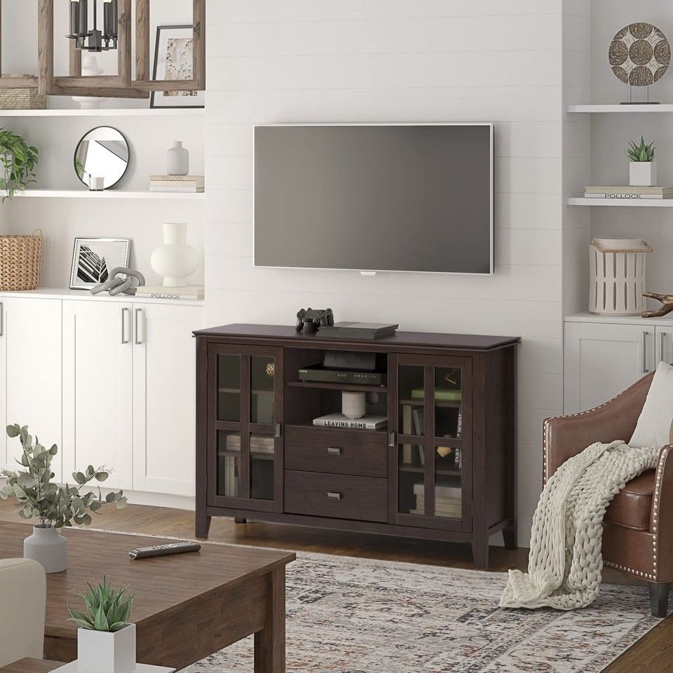 Artisan Solid Wood 53 Inch Wide Contemporary Tv Media Stand In Dark ... with regard to Artisan Solid Wood 53&quot; Wd Contemporary Tv Media Stand In White For Tvs Upto 60&quot;