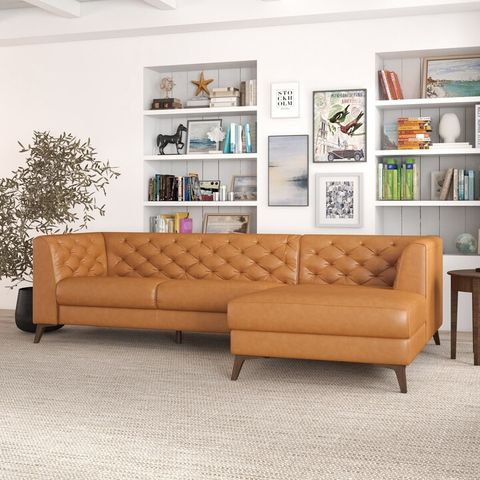 Ashcroft Florentina Modern Chesterfield Tufted Living Room Top Leather Corner Sectional Sofa In ... throughout Tupper Modern Chesterfield Tufted Leather Living Room Sofa In Tan
