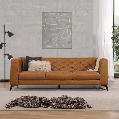 Ashcroft Furniture Co Flore 90 In. W Square Arm Mid Century Modern ... regarding Exploring the Durability and Beauty of Genuine Leather Upholstery