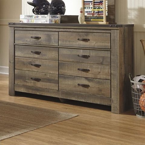 Ashley Furniture Trinell 6 Drawer Wood Double Dresser In Brown | Homesquare inside Ashley Furniture Realyn Engineered Wood 6 Drawer Double Dresser In Mahogany