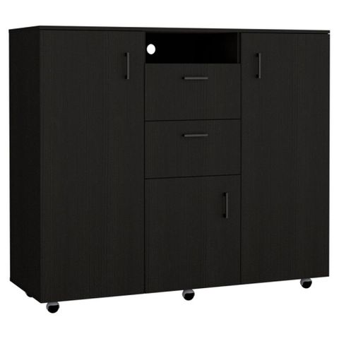 Atlin Designs Sicilia Modern Wood Bedroom Dresser With Two-Door Cabinet ... throughout Sicilia Cabinet Dresser With 2 Drawers, Open Shelf, Rod, And 4 Casters, Black
