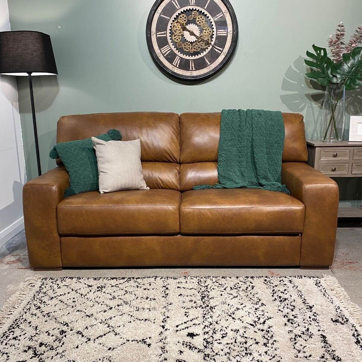 Aurora Sofa - Tan Italian Leather Fabric - Get Furnished in Harford Sofa, Tan