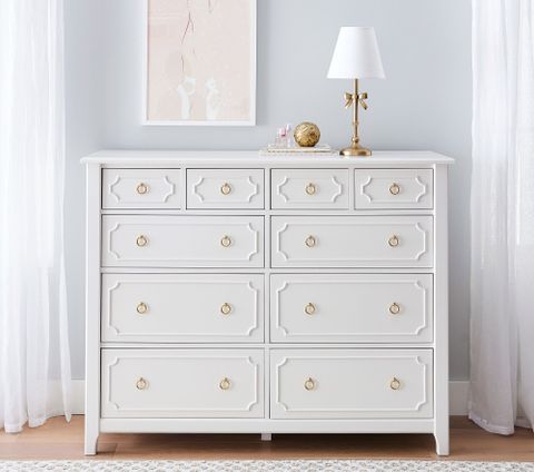 Ava Regency 10-Drawer Grand Dresser (56W X 19D") | Kids Dressers, White ... within Exploring the History and Evolution of Glamour Youth Dresser Fashion