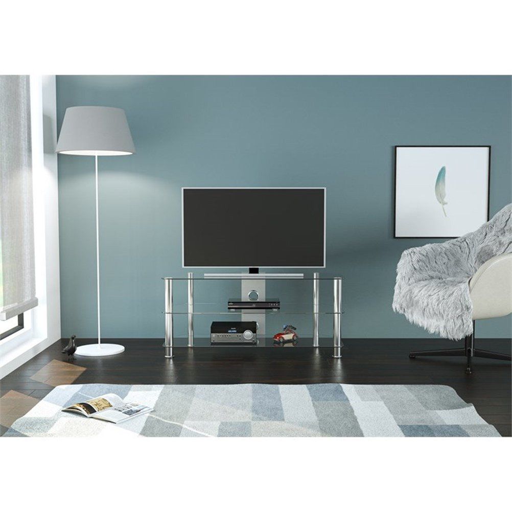 Avf Steel Glass Tv Stand With Cable Management For Up To 55&quot; Tvs In ... with Avf Steel Glass Tv Stand With Cable Management For Up To 55&quot; Tvs In Black/Chrome