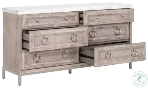 Azure Carrera Natural Gray And White Marble 6 Drawer Double Dresser ... regarding Azure Carrera 6-Drawer Double Dresser