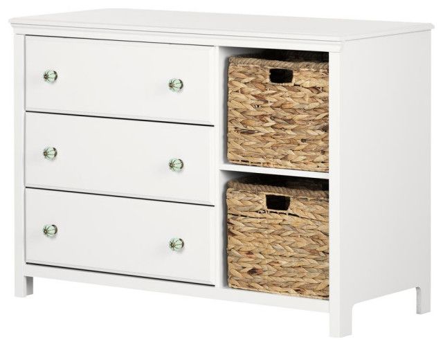 Balka 3-Drawer Dresser With Baskets, Pure White - Transitional ... intended for Maintaining Your Balka Dresser Keeping That Pure White Sheen