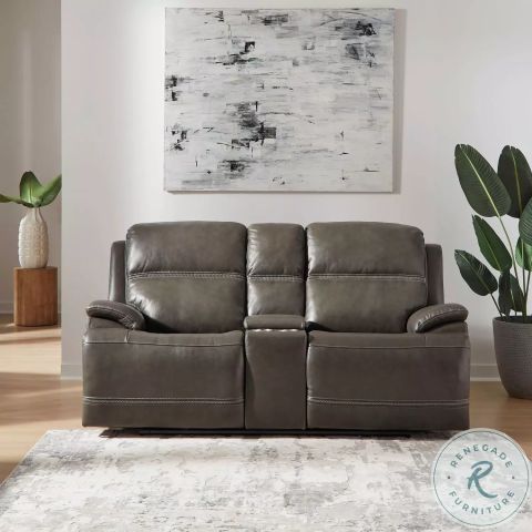 Bentley Graphite Gray Leather Power Reclining Console Loveseat From ... with regard to Beyond the Look Understanding the Craftsmanship of Bentley Sofas