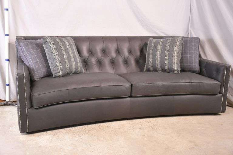 Bernhardt &quot;Candace&quot; Curved Tufted Leather Sofa With Silver Nail Head ... intended for Bernhardt Candace Fabric Sofa With Welt Trim