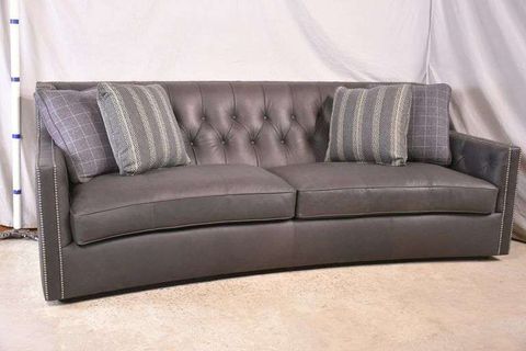 Bernhardt "Candace" Curved Tufted Leather Sofa With Silver Nail Head ... intended for Bernhardt Candace Fabric Sofa With Welt Trim
