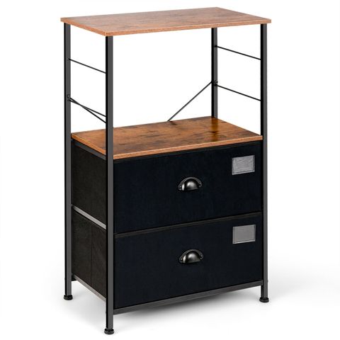 Black 2 Drawer Dresser W/Shelf Storage Tower Nightstand End Table Chest ... in