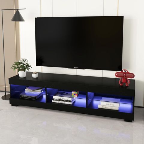Black Led Tv Stand For Up To 60 Inch Tv Modern High Gloss Entertainment ... regarding Roseto Weif10039 70"W Contemporary Open Shelf Tv Stand Media - Black