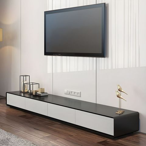 Black Wood Tv Stand With Cable Management And Drawers In A Modern Style ... with The Art of Minimalist Media Organization in Black and White