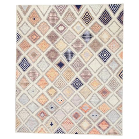 Blue Geometric Design Flatweave Handmade Wool Rug 9'3" X 11'4" For Sale ... regarding Transitional Geometric Wool Rug, Soft Handcrafted Trellis Design, 8'X10'