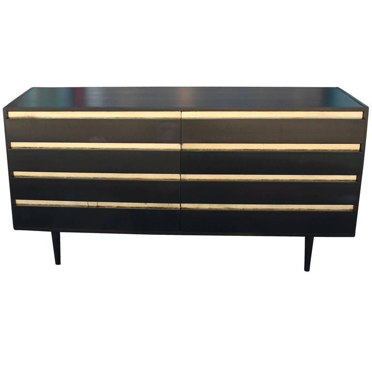 Bold Ebony/Black And Gold Leaf Eight-Drawer Dresser At 1Stdibs inside Mastering the Technique of Applying Gold Leaf to Storage Units