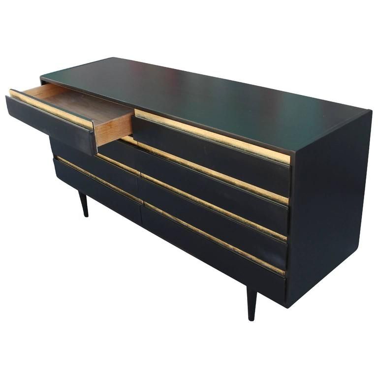 Bold Ebony/Black And Gold Leaf Eight-Drawer Dresser At 1Stdibs with regard to Gold Leaf Eight Drawer Cabinet