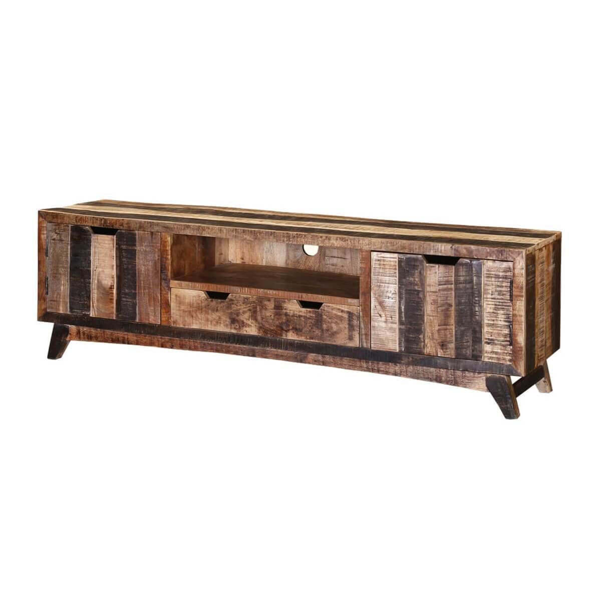 Boulder Handcrafted 2-Drawer Rustic Mango Wood Tv Stand Media Console throughout Elkton 2-Drawer Engineered Wood 59&quot; Tv Stand Mango
