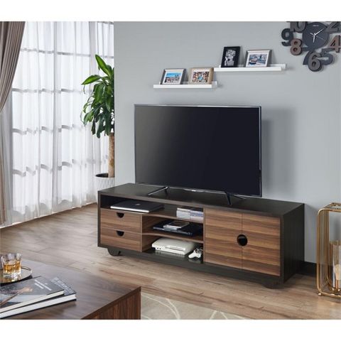 Bowery Hill 2-Drawer Modern Wood Tv Stand For Tvs Up To 70" In Brown ... pertaining to Bowery Hill Modern Wood Tv Stand For Tvs Up To 70" In Espresso/Dark Brown