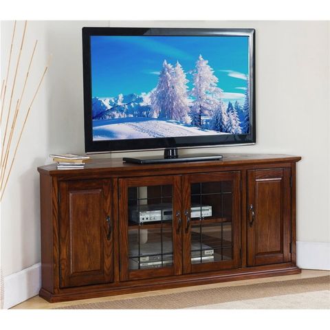 Bowery Hill 60" Wood Corner Tv Stand In Burnished Oak - Walmart.com for Style Meets Functionality The Bowery Hill TV Stand for Modern Living