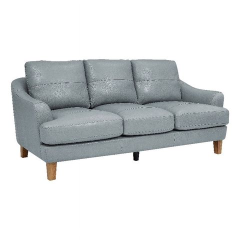 Bowery Hill Coastal Geuine Leather & Hardwood Sofa In Ice Blue - Walmart.com throughout Craftsmanship Spotlight Bowery Hill's Brown Leather & Hardwood Sofa