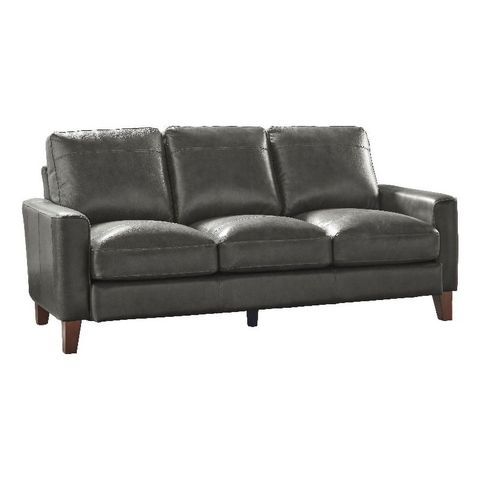 Bowery Hill Contemporary Geuine Leather & Hardwood Sofa In Gray - Walmart.com inside Bowery Hill Modern Geuine Leather & Hardwood Sofa In Brown Finish
