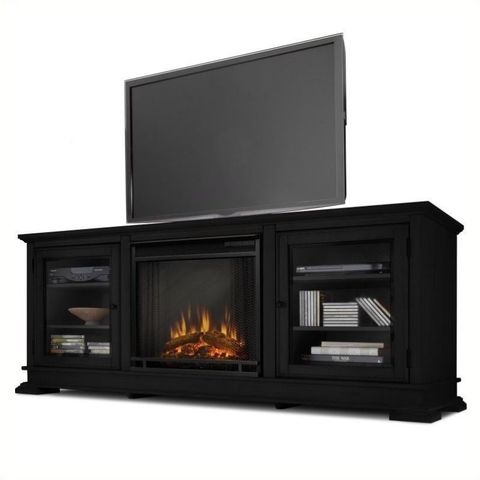 Bowery Hill Freestanding Electric Fireplace Tv Stand In Black - Walmart ... intended for Bowery Hill 81" Modern Wood Entertainment Fireplace Tv Stand In White/Black