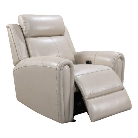 Bowery Hill Modern Geuine Leather & Hardwood Recliner Chair In Cream - Walmart.com with regard to Bowery Hill Modern Geuine Leather & Hardwood Sofa In Brown Finish