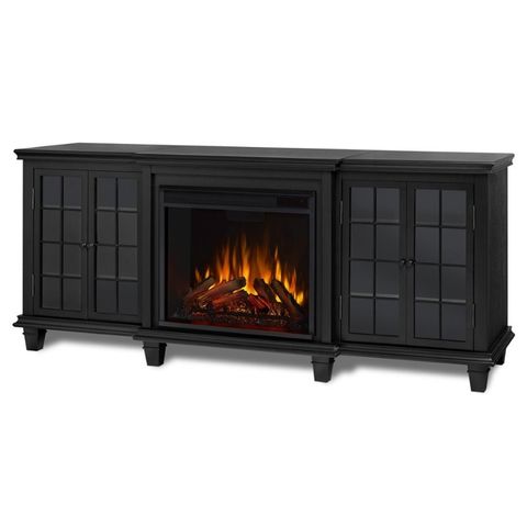 Bowery Hill Modern Solid Wood Fireplace Tv Stand In Black | Homesquare for Bowery Hill 81" Modern Wood Entertainment Fireplace Tv Stand In White/Black