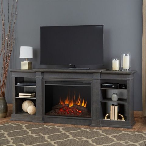 Bowery Hill Modern Wood Fireplace Tv Stand For Tvs Up To 81" In Antique ... pertaining to Creating Cohesion with Entertainment Centers in Modern Interiors