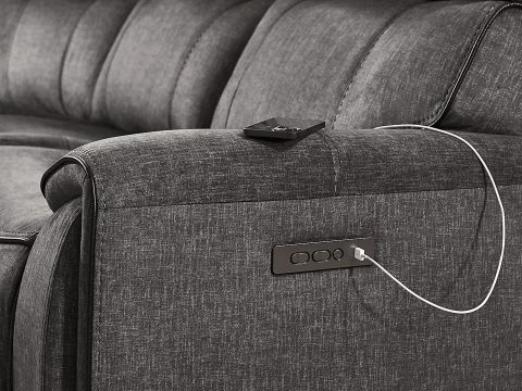 Bradshaw Place Dark Gray Polyester Fabric Dual Power Reclining Sofa ... in Gray Dual-Sided Reclining Sofa With Pull Tab, Polyester Upholstery, Cobblestone