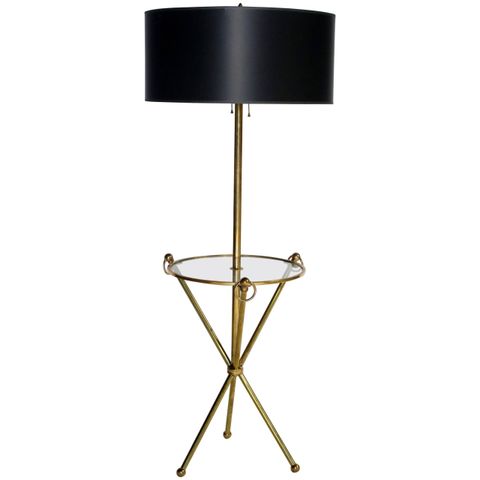 Brass Bridge Floor Lamp With Hand-Painted Scenic Glass Shade At 1Stdibs inside Panos 66.25 Tall Floor Lamp With Glass Shade In Brass/Clear