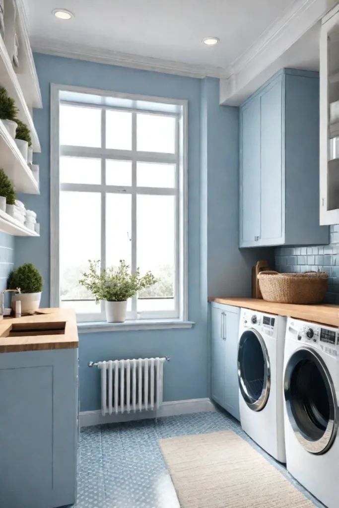 Bright And Airy Laundry Room With White And Blue Accents In 2024 ... with regard to Beyond Beige Discover 8 Ways to Inject Color into Your Laundry Space