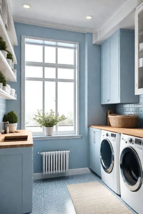 Bright And Airy Laundry Room With White And Blue Accents In 2024 ... with regard to Beyond Beige Discover 8 Ways to Inject Color into Your Laundry Space