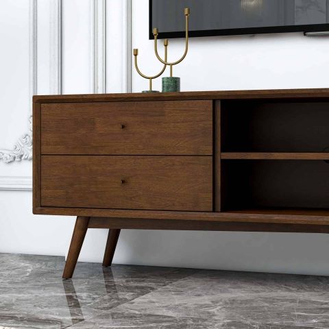 Brown Solid Wood Mid Century Modern Tv Stand 72 Inch - Cave Supplies in Functional Aesthetics in Banting Mid Century 72 inch Wide TV Stand Furniture