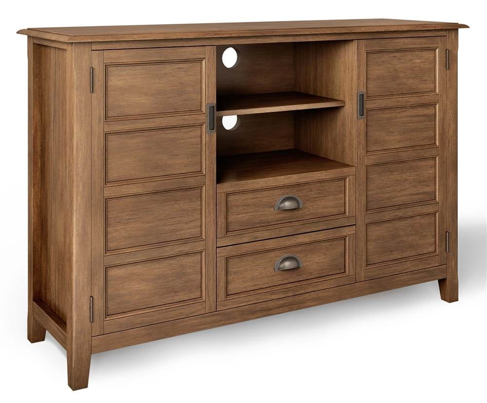 Burlington Solid Wood Tall Tv Media Stand In Rustic Natural Aged Brown ... in Connaught Solid Wood Tall Tv Stand, Dark Chestnut Brown For Tvs Up To 60&quot;