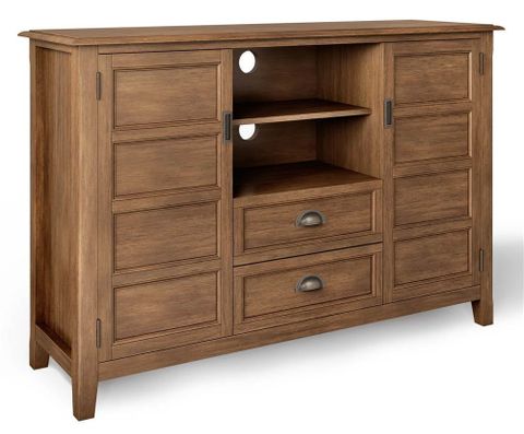 Burlington Solid Wood Tall Tv Media Stand In Rustic Natural Aged Brown ... in Connaught Solid Wood Tall Tv Stand, Dark Chestnut Brown For Tvs Up To 60"