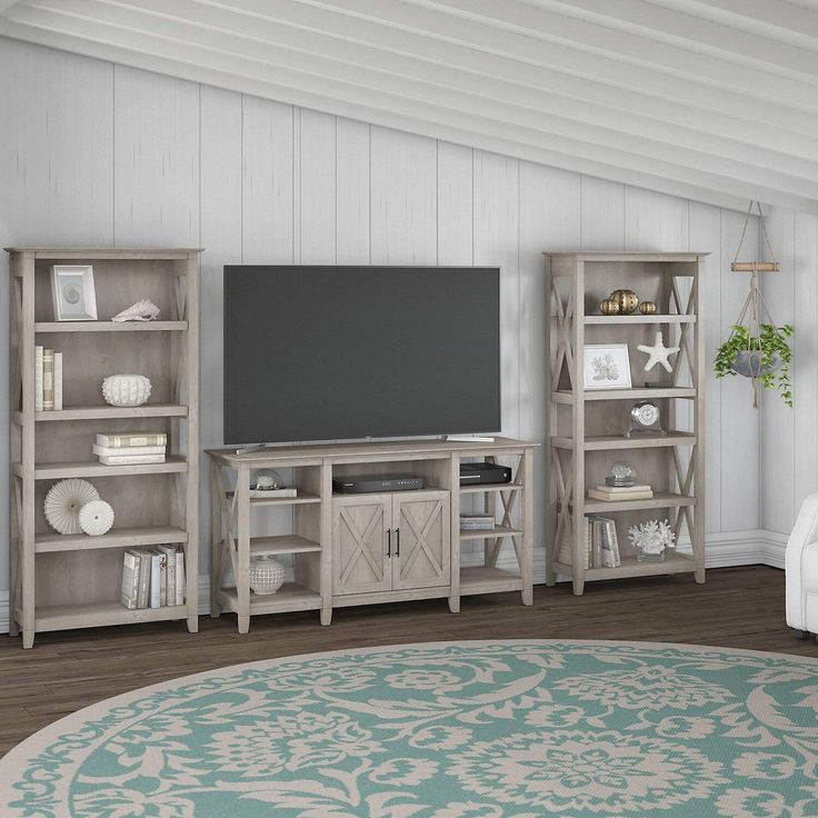 Bush Furniture Key West Tall Tv Stand With Set Of 2 Bookcases ... for Bush Furniture Key West Tall Tv Stand For 65 Inch Tv, Reclaimed Pine