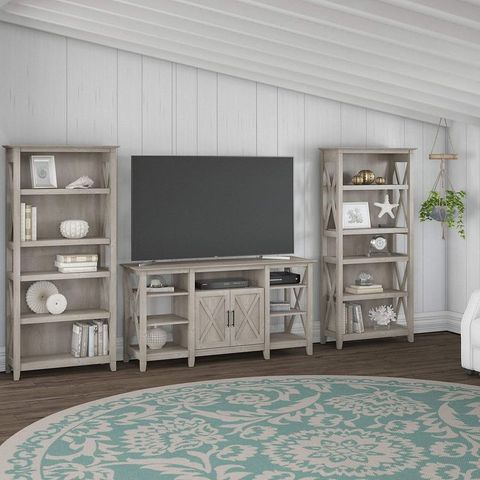 Bush Furniture Key West Tall Tv Stand With Set Of 2 Bookcases ... for Bush Furniture Key West Tall Tv Stand For 65 Inch Tv, Reclaimed Pine