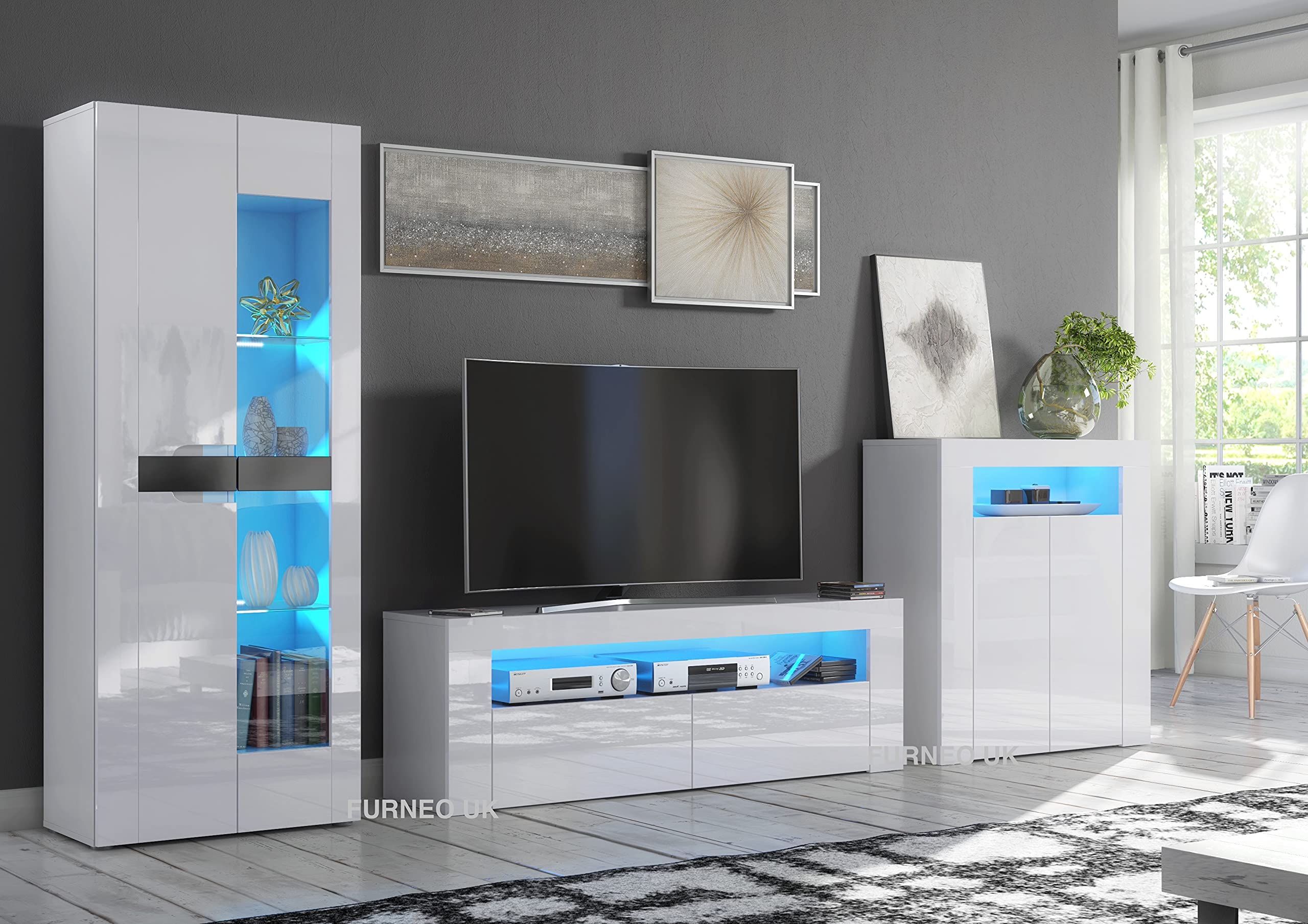 Buy Furneo High Gloss &amp; Matt White Living Room Set Tv Stand Sideboard ... within The LIDO 4 TV Set Black/Black Gloss Connecting Your Home Entertainment Experience