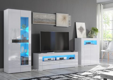 Buy Furneo High Gloss & Matt White Living Room Set Tv Stand Sideboard ... within The LIDO 4 TV Set Black/Black Gloss Connecting Your Home Entertainment Experience